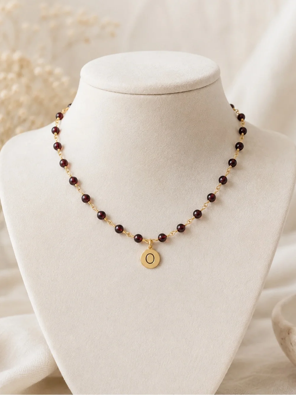Personalized Garnet Initial Necklace for Baby, Child or Tween